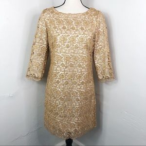 Milly Metallic Gold Floral Cropped Sleeve Dress 4